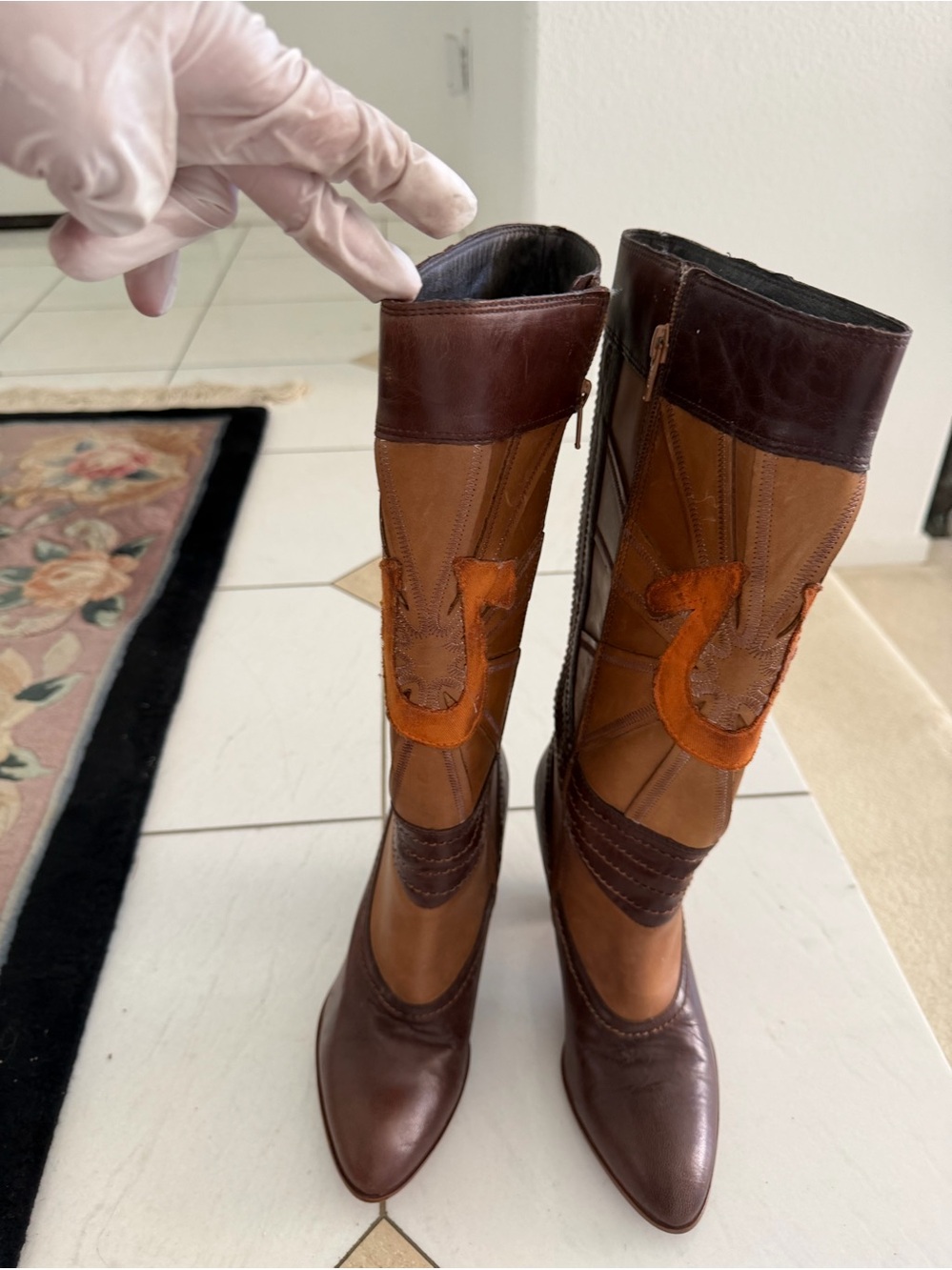 True Religion Two-Tone Brown & Tan Mid-Calf Heeled Boots - Picture 4 of 10